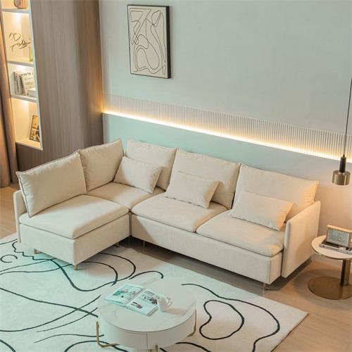 Modular L-shaped Corner sofa ,Left Hand Facing Sectional Couch, Beige Cotton Linen-90.9''
