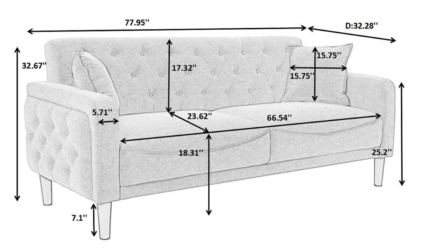 Modern Furniture Teddy Velet Sofa 2 Pillows Beige Loveseat with Button Tufting