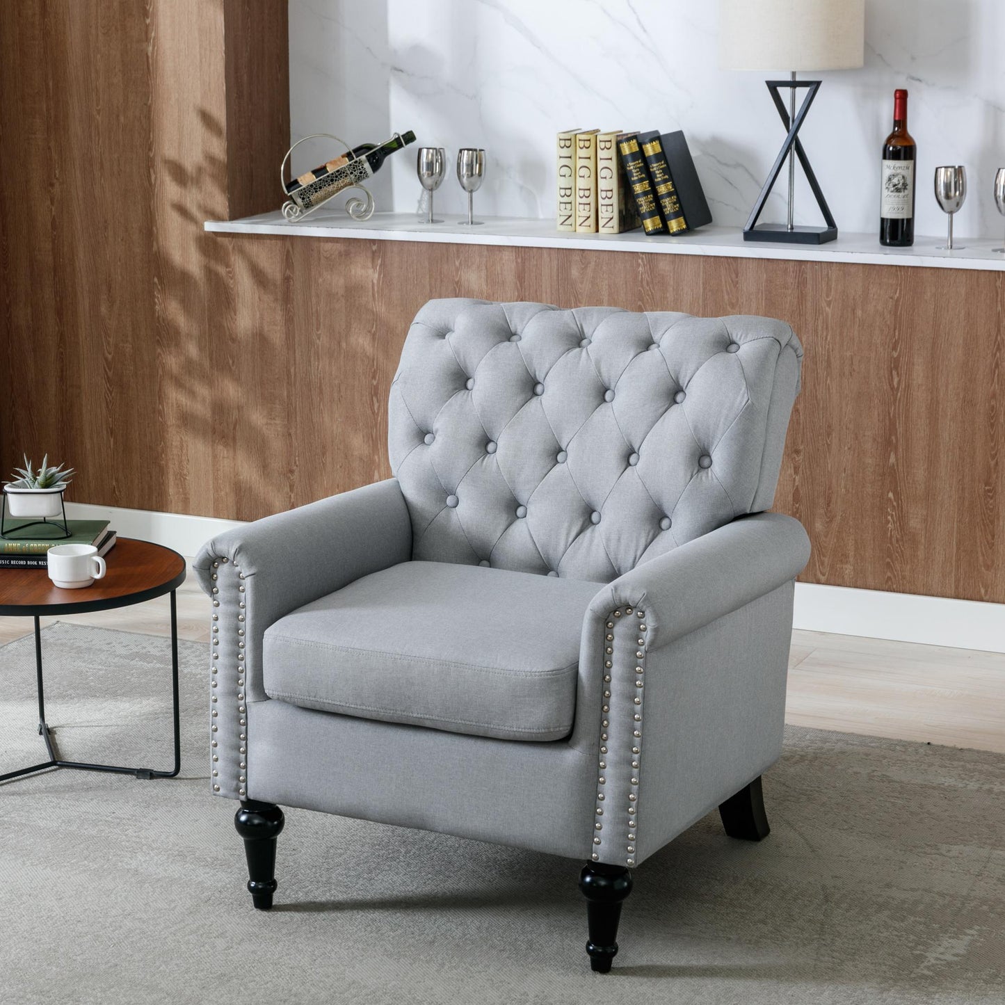 Bedroom, Living room Mid-century modern accent armchair, Linen comfort reading chair, Tufted comfort sofa, Upholstered single sofa
