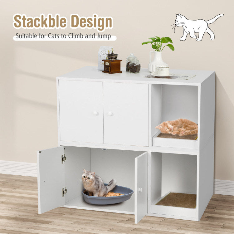 Cat Litter Box Enclosure with Divider and Double Doors
