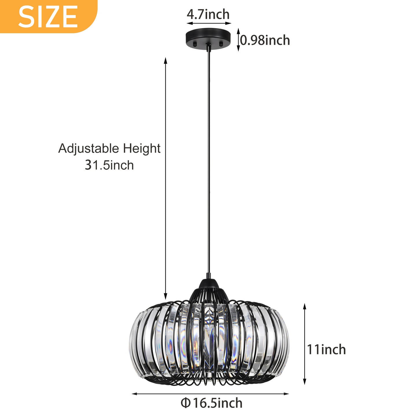 Modern Oblate Black Crystal Chandelier Fixture; Ceiling Pendant light for Living Room; Bedroom; Kitchen; Dining Room; Hallway; Adjustable Color Temperature; Dimmable; 120V; E26; W16.5*L31.5