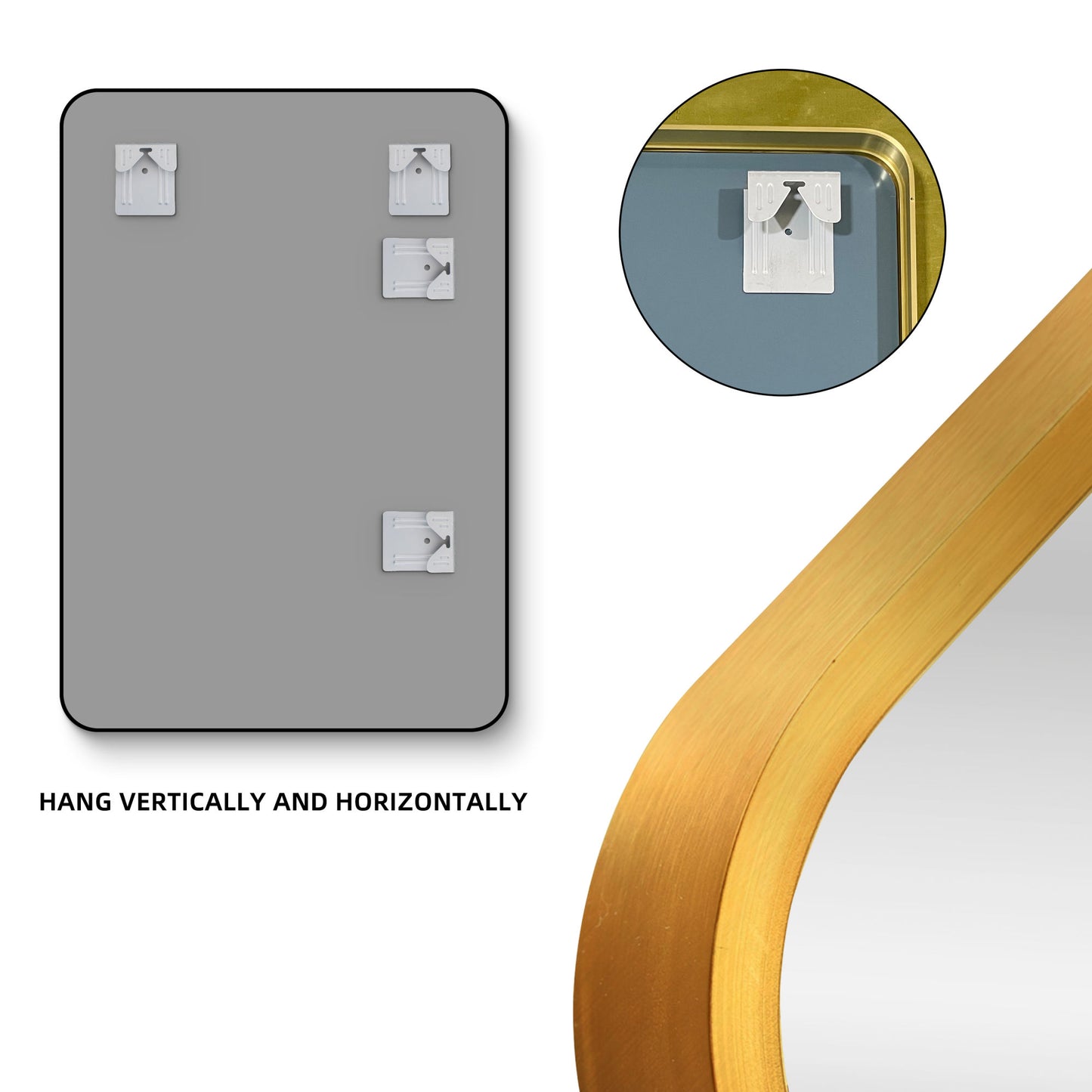 24*30 inch Mirror Hangs Horizontally or Vertically Golden Metal Framed Bathroom Mirror