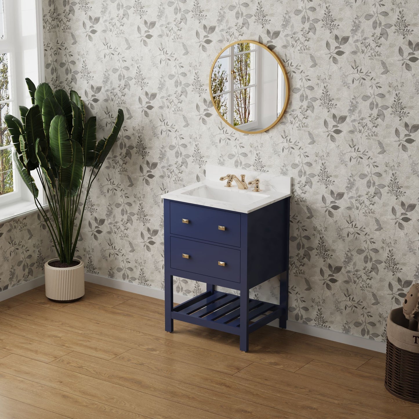 Vanity Sink Combo featuring a Marble Countertop, Bathroom Sink Cabinet, and Home Decor Bathroom Vanities - Fully Assembled Blue 24-inch Vanity with Sink 23V01-24NB