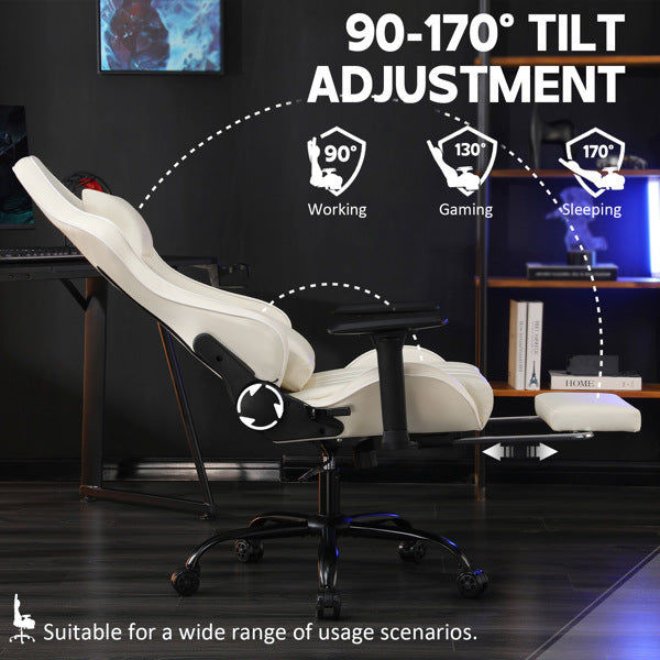 Ergonomic Gaming Chairs for Adults 400lb Big and Tall, Comfortable Computer Chair for Heavy People, Adjustable Lumbar Desk Office Chair with Footrest, Video Game Chairs (White)