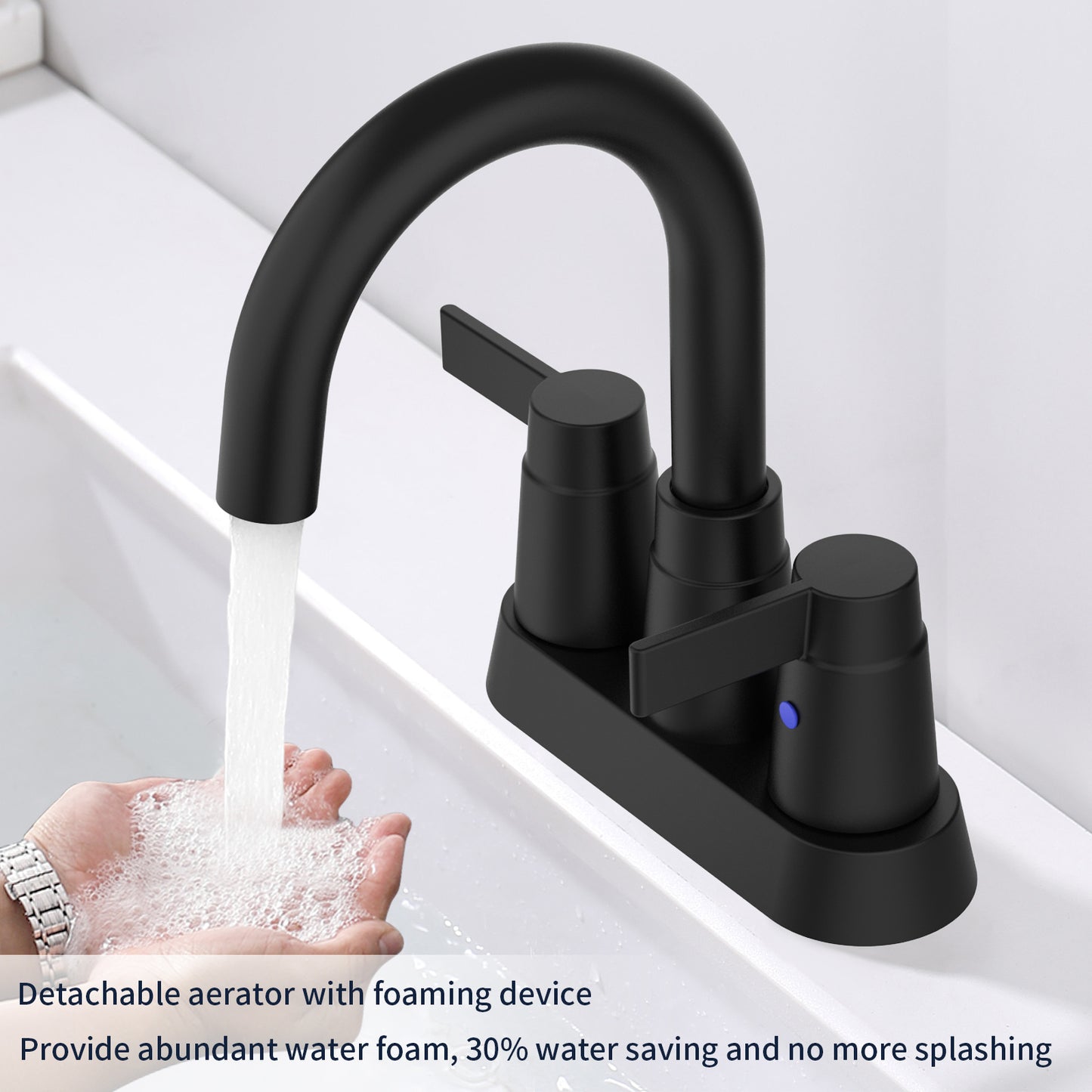 AvaMalis A|M Aquae Matt Black 2-Handle Bathroom Sink Faucet 360 Degree High Arc Swivel Spout