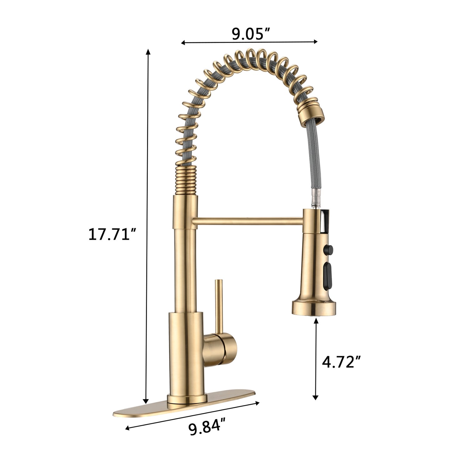 AvaMalis A|M Aquae Pull Down Sprayer Spring Kitchen Sink Faucet Brushed Gold
