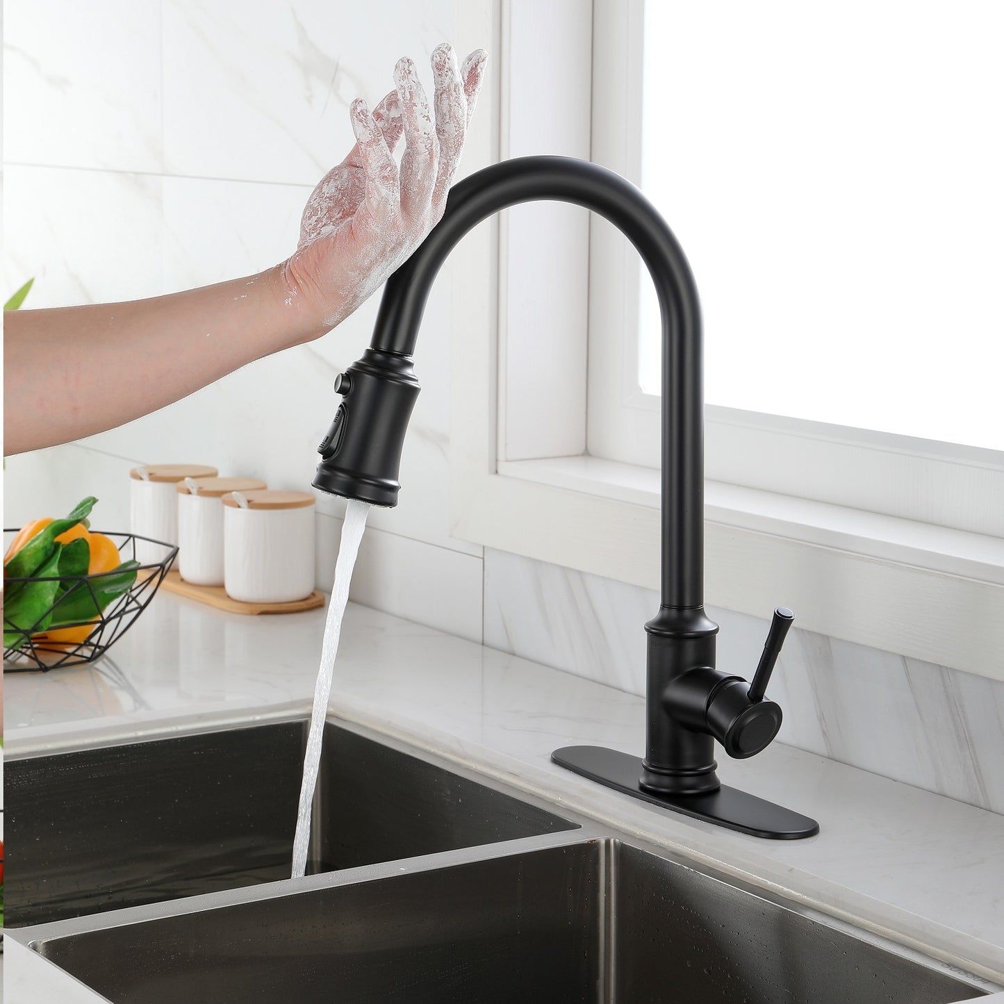Touch Kitchen Faucet with Pull Down Sprayer,Single Handle High Arc Pull out Kitchen Faucet,Single Level Stainless Steel Kitchen Sink Faucets with Pull down Sprayer