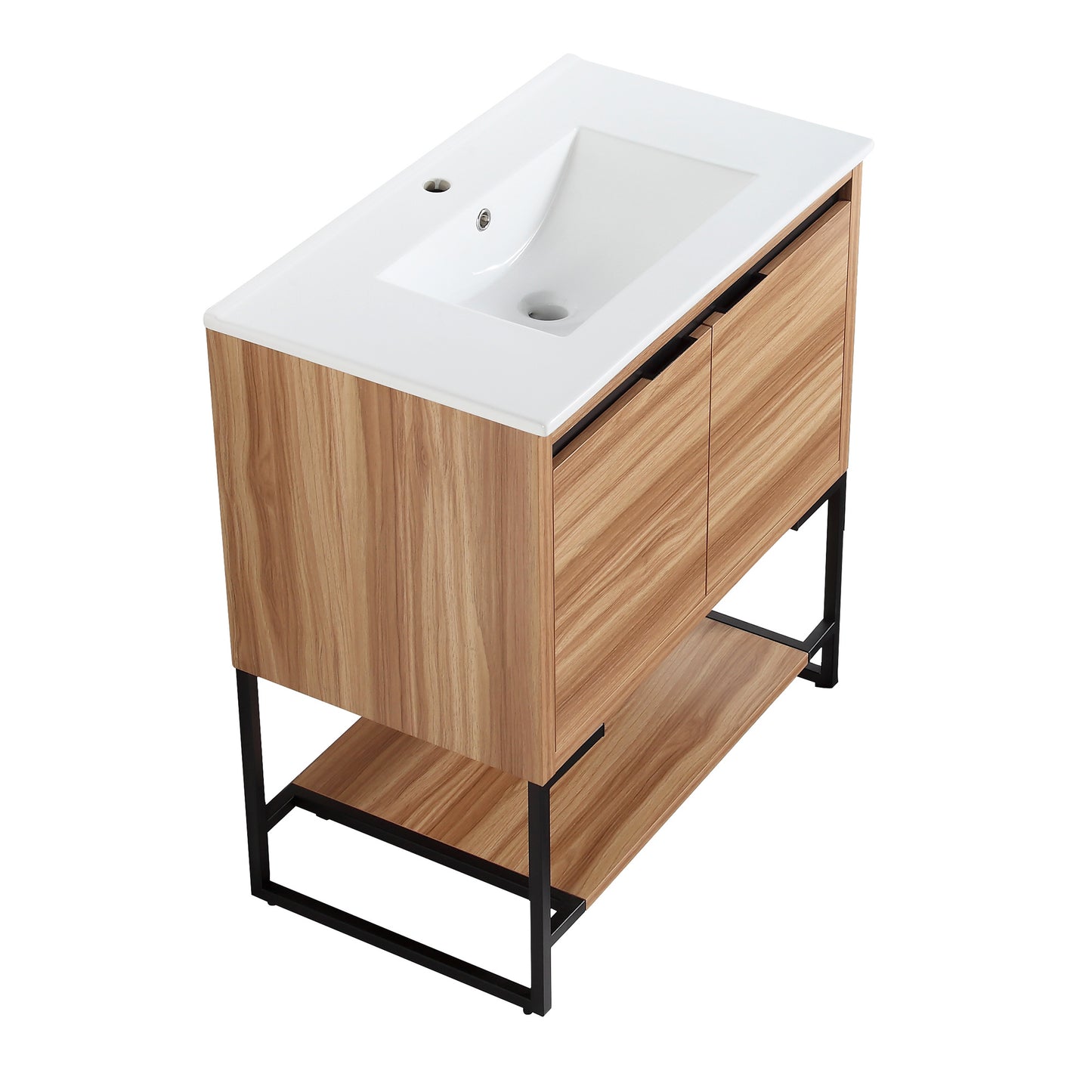 32 inches Wood Freestanding Bathroom Vanity Combo with Integrated Ceramic Sink and 2 Soft Close Doors