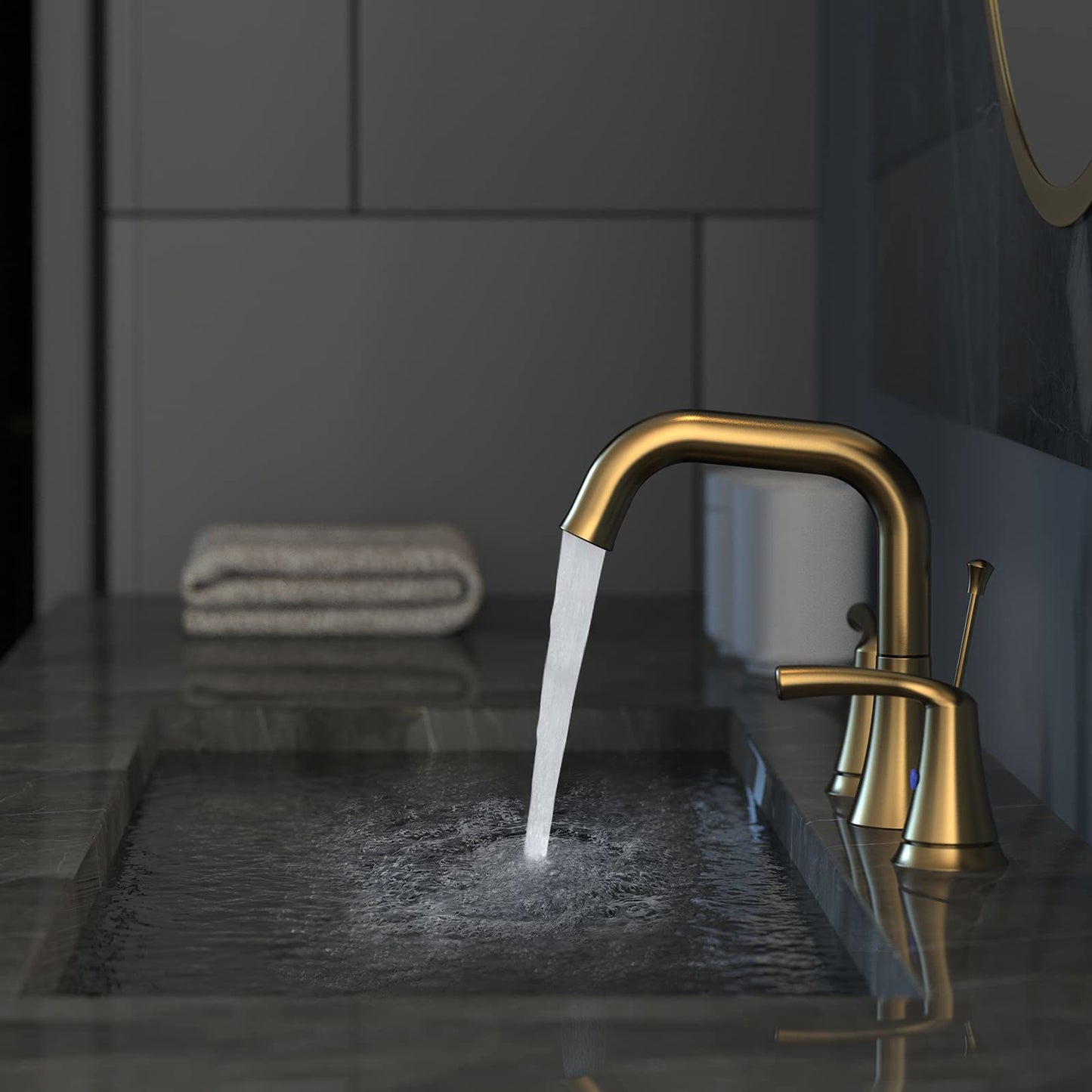 AvaMalis A|M Aquae 3 Hole Faucet 2-Handle 3-Hole, Brushed Gold Widespread 8 Inch Bathroom Faucet with Pop Up Drain Assembly, Lavatory Bathroom Vanity Sink Faucet, 100% Lead-free