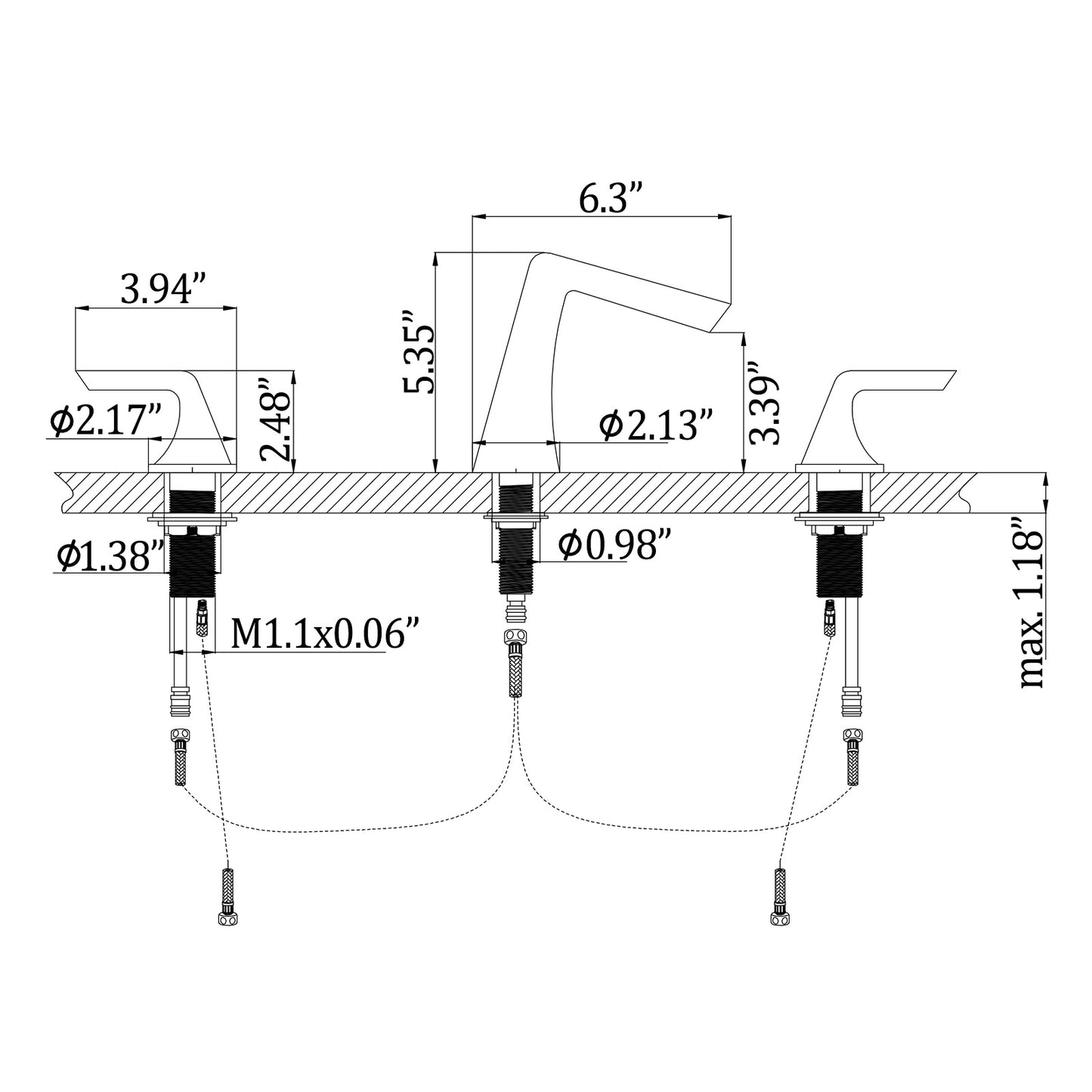 AvaMalis A|M Aquae Waterfall Bathroom Faucet Widespread Black Brass 2 Handles