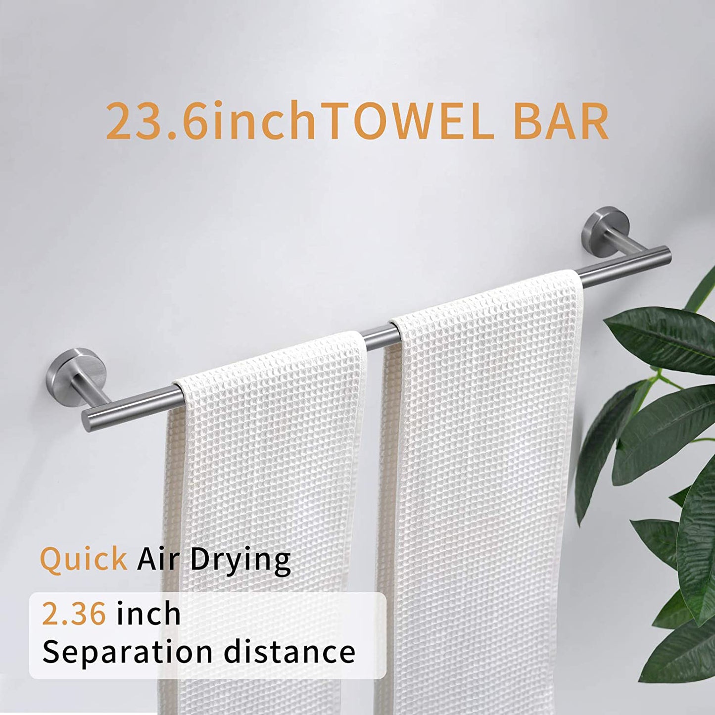 Wall Mounted Towel Rail, 4 Pieces Bathroom Accessories Set, Stainless Steel Toilet Roll Holder and Hooks