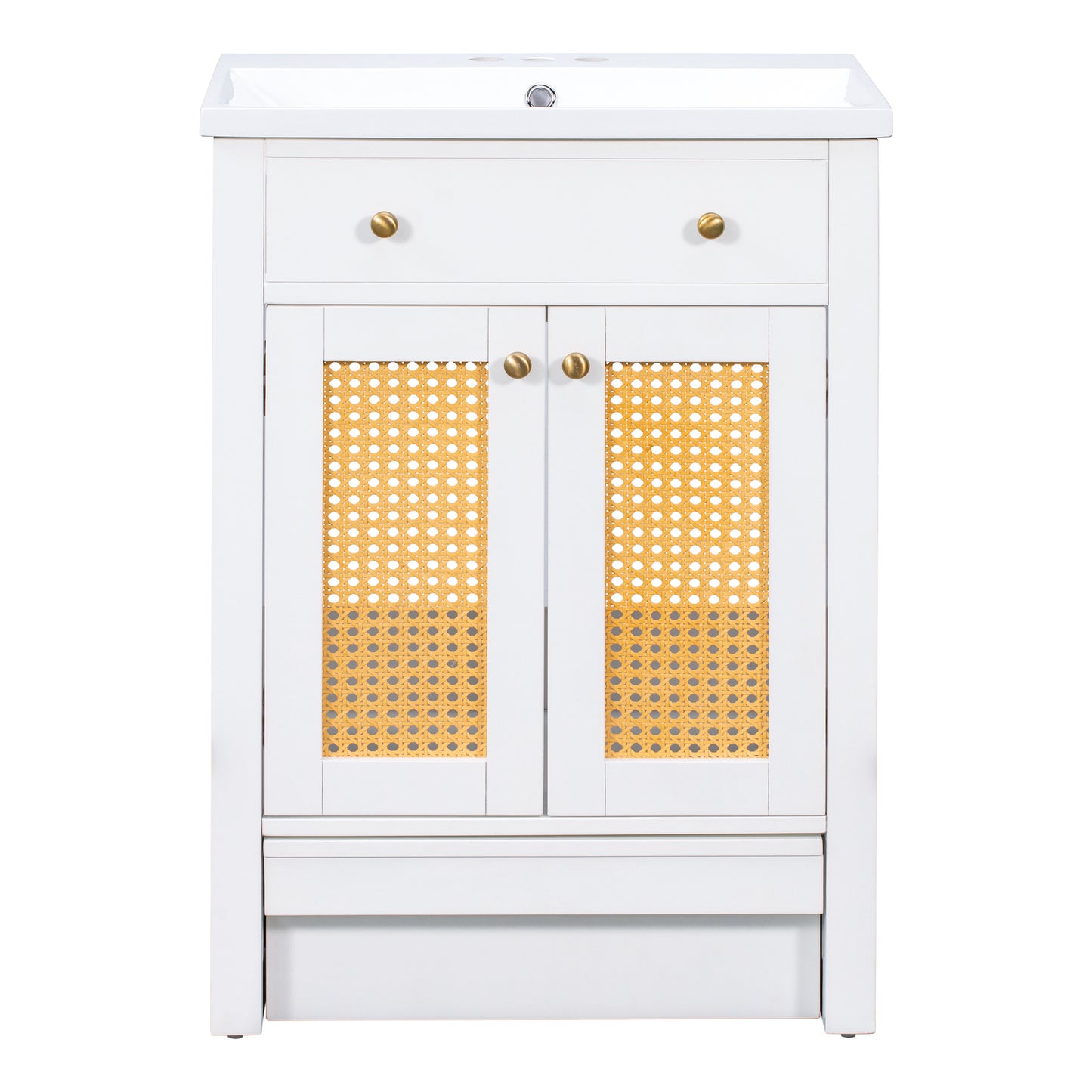 24" Bathroom vanity with Single Sink; White Combo Cabinet Undermount Sink; Bathroom Storage Cabinet; Solid Wood Frame; Pull-out footrest