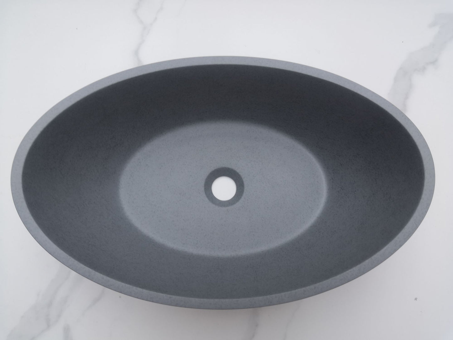Oval Concrete Vessel Bathroom Sink in Grey without Faucet and Drain