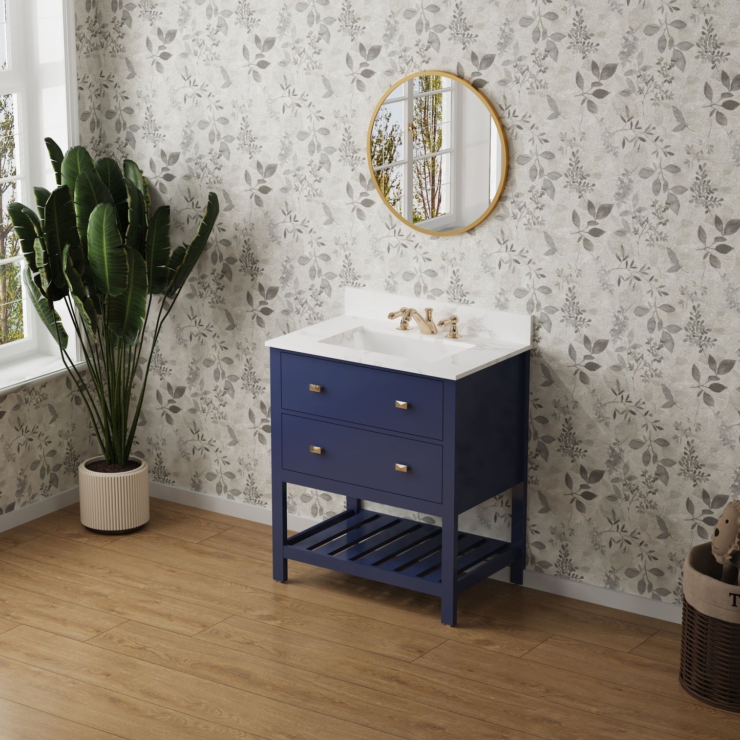 Vanity Sink Combo featuring a Marble Countertop, Bathroom Sink Cabinet, and Home Decor Bathroom Vanities - Fully Assembled Blue 30-inch Vanity with Sink 23V01-30NB
