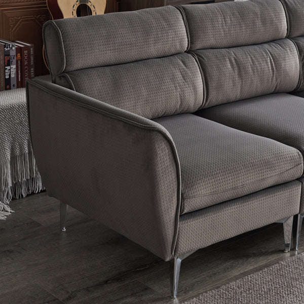 282*142*88cm Pushback Chair Shape Four Seats with Footstool Plaid Fleece Diamond Electroplated Gold Triple Leg Indoor Modular Sofa Beige