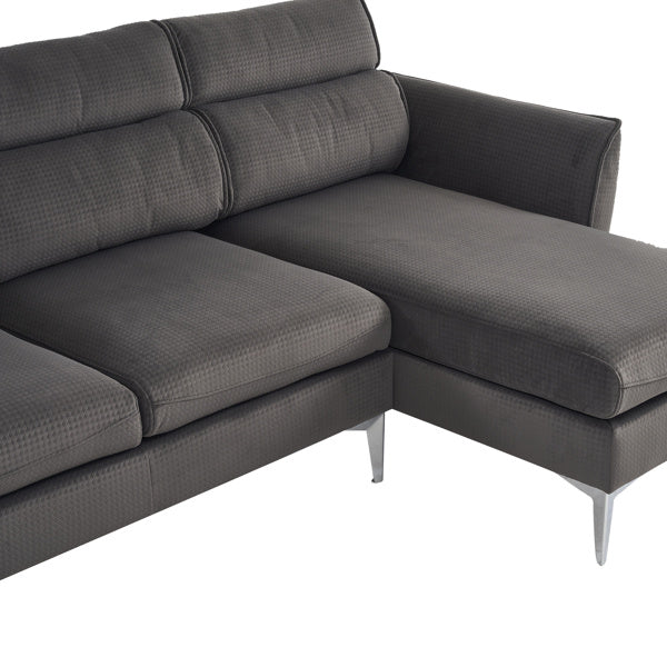 282*142*88cm Pushback Chair Shape Four Seats with Footstool Plaid Fleece Diamond Electroplated Gold Triple Leg Indoor Modular Sofa Beige