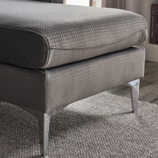 282*142*88cm Pushback Chair Shape Four Seats with Footstool Plaid Fleece Diamond Electroplated Gold Triple Leg Indoor Modular Sofa Beige
