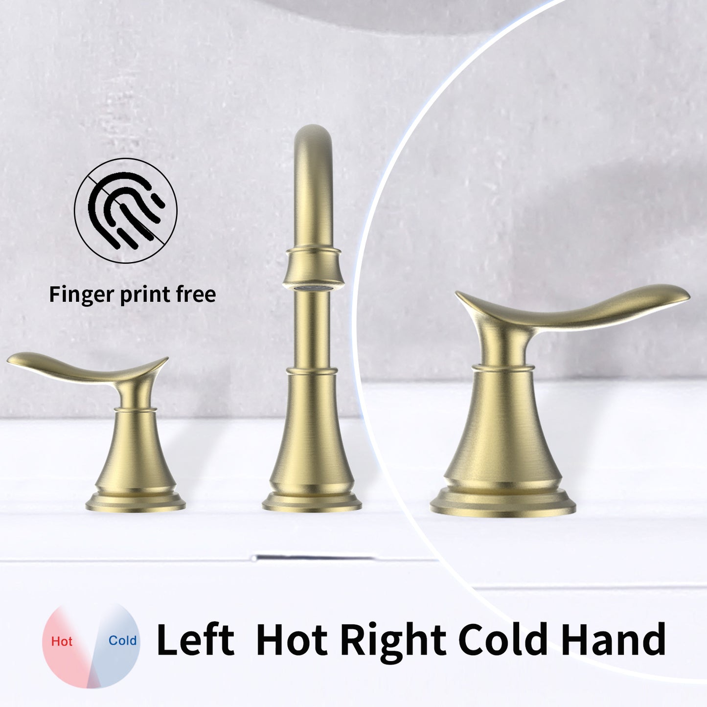 AvaMalis A|M Aquae 2-Handle 8 inch Widespread Bathroom Sink Faucet Brushed Gold Lavatory Faucet 3 Hole 360° Swivel Spout Vanity Sink Basin Faucets 3007B-NA