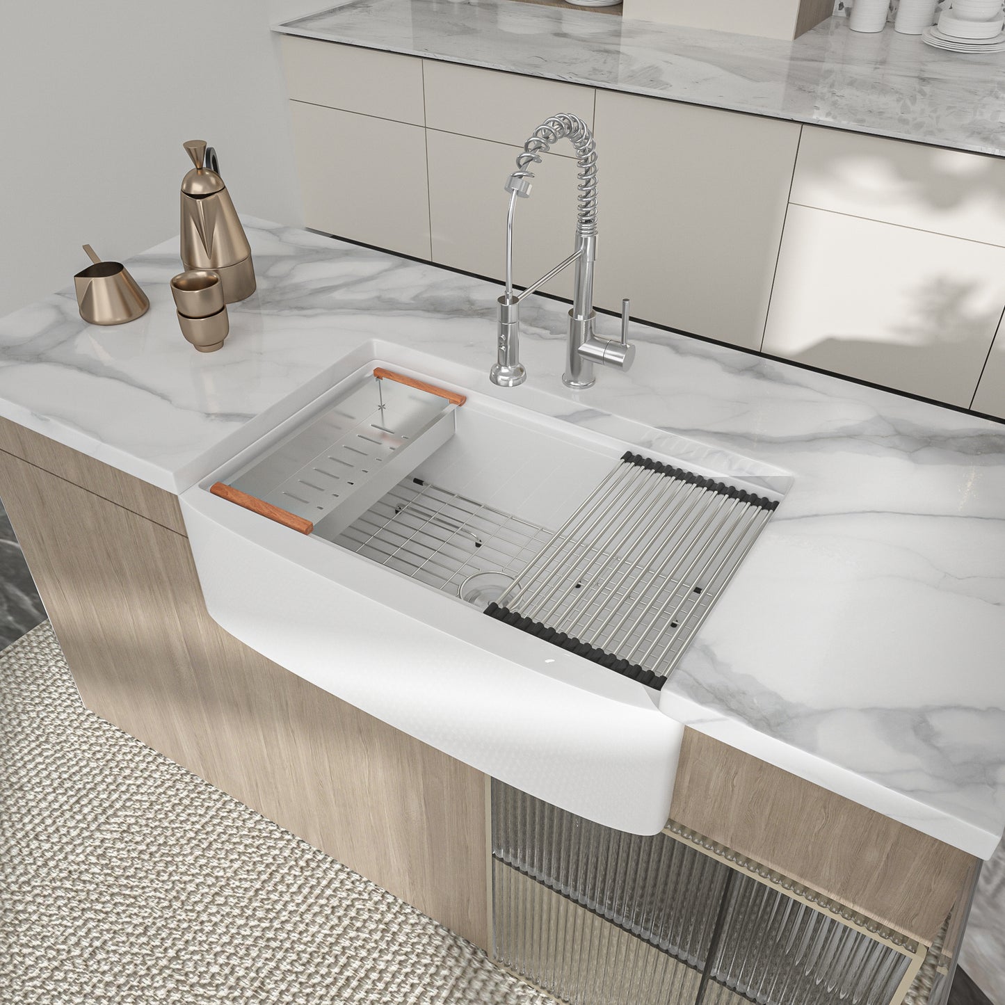 Farmhouse Apron Ceramic Kitchen Sink,Kitchen Sink Double Sink with Strainer