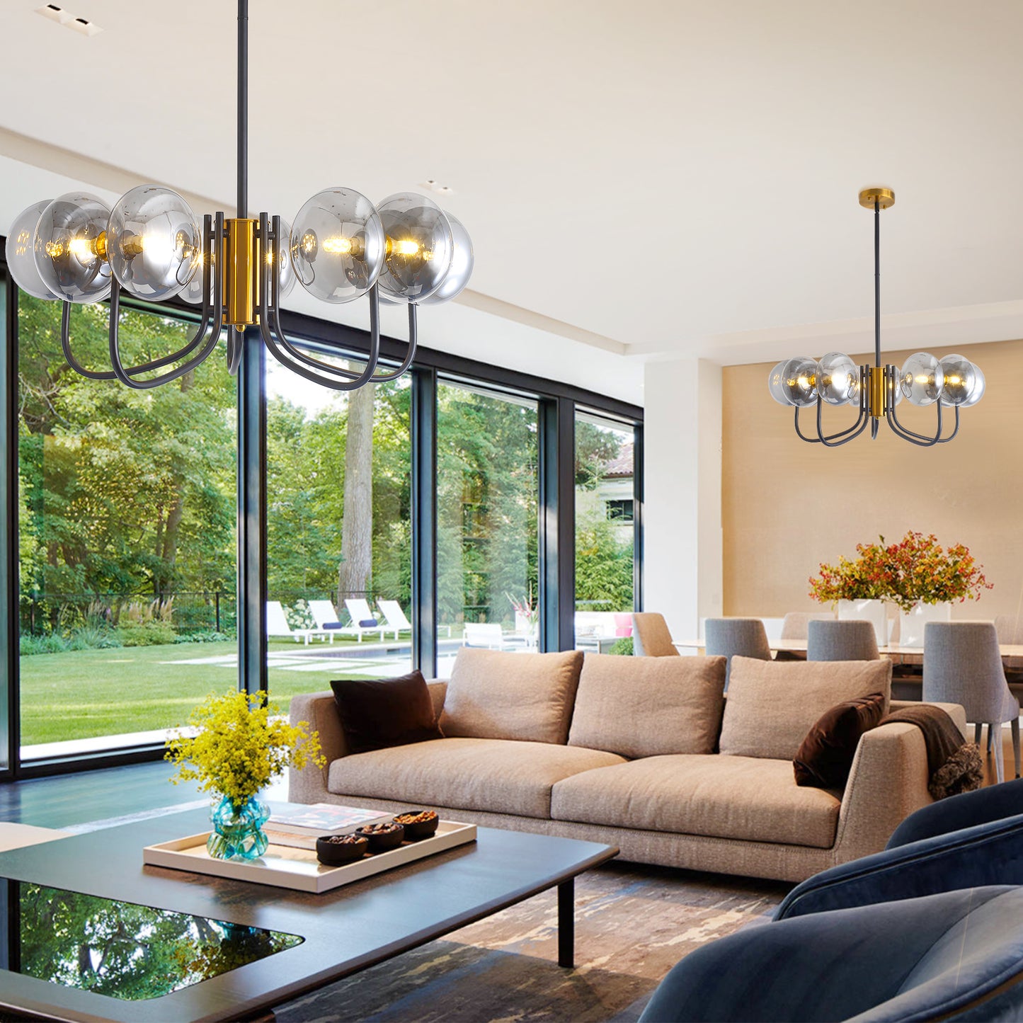 Modern American chandelier-black gold iron glass lampshade -10 bulbs -G9 lamp holder