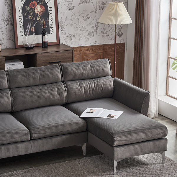 282*142*88cm Pushback Chair Shape Four Seats with Footstool Plaid Fleece Diamond Electroplated Gold Triple Leg Indoor Modular Sofa Beige