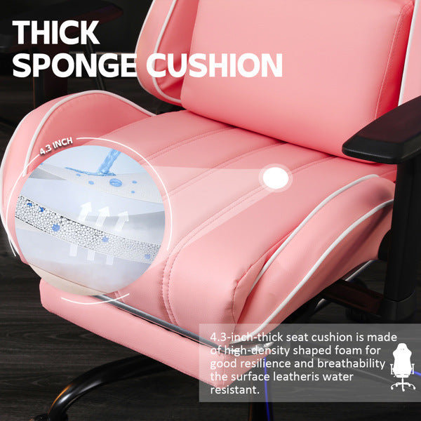 Ergonomic Gaming Chair with Footrest, Comfortable Computer Chair for Heavy People, Adjustable Height Office Desk Chair with Wheels, Breathable Leather Video Game Chairs (Pink)