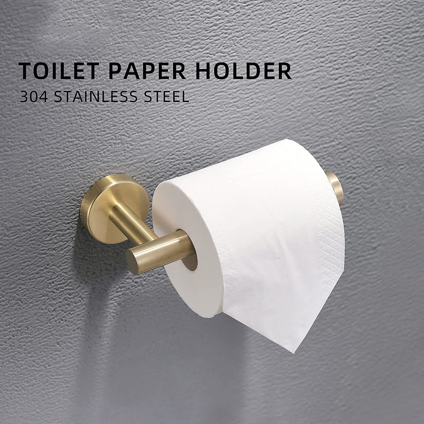 Wall Mounted Towel Rail, 4 Pieces Bathroom Accessories Set, Stainless Steel Toilet Roll Holder and Hooks