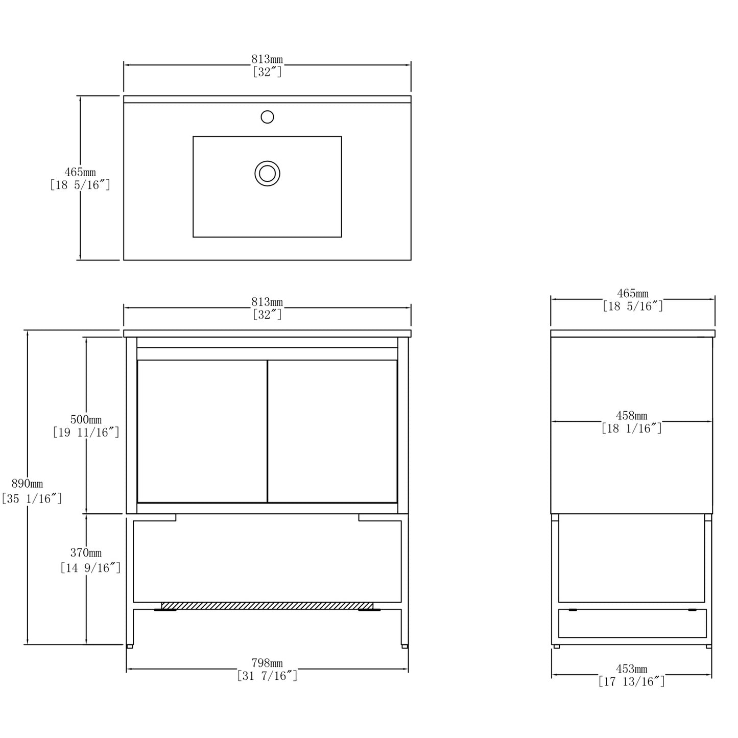 32 inches Wood Freestanding Bathroom Vanity Combo with Integrated Ceramic Sink and 2 Soft Close Doors