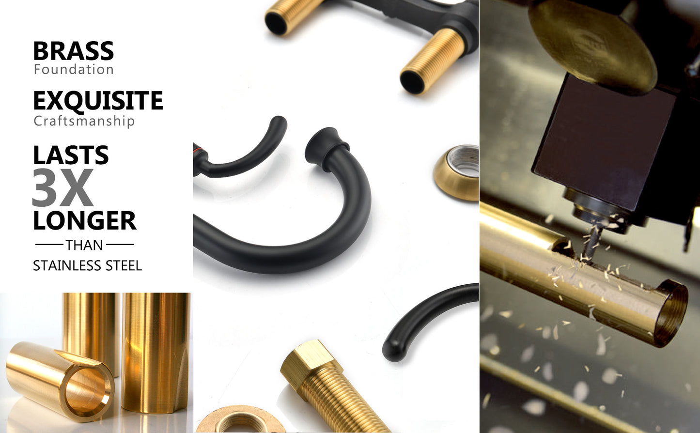 AvaMalis A|M Aquae Matte Black Dual Handles 4 Inches Center set Lead-Free Bathroom Sink Faucet