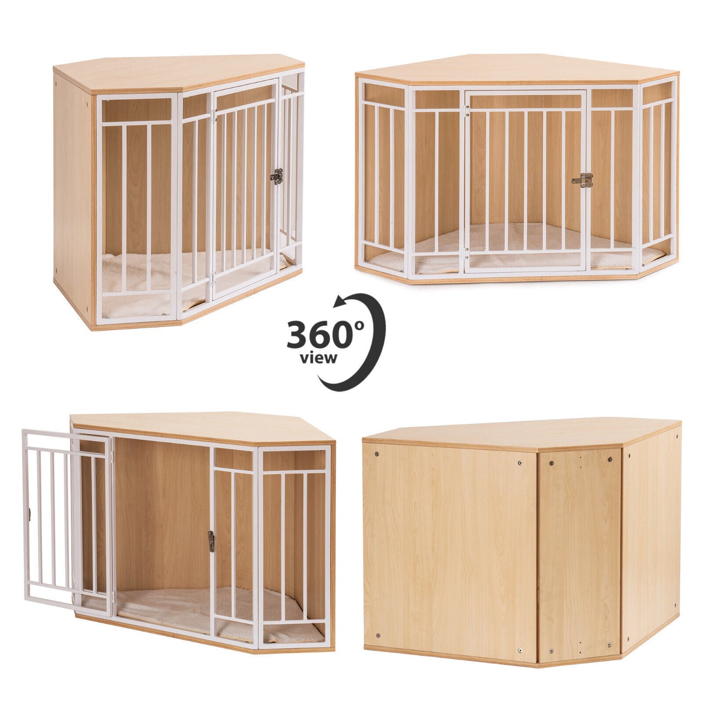 Mewoofun Wooden and Metal Dog House for Small/Medium Dog Crate Furniture Pets
