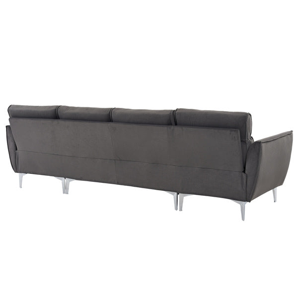 282*142*88cm Pushback Chair Shape Four Seats with Footstool Plaid Fleece Diamond Electroplated Gold Triple Leg Indoor Modular Sofa Beige