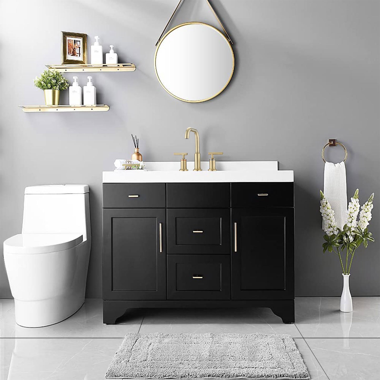 AvaMalis A|M Aquae Widespread Bathroom Faucet 3 Hole 2 Handle Vanity Sink Faucet, Brushed Golden