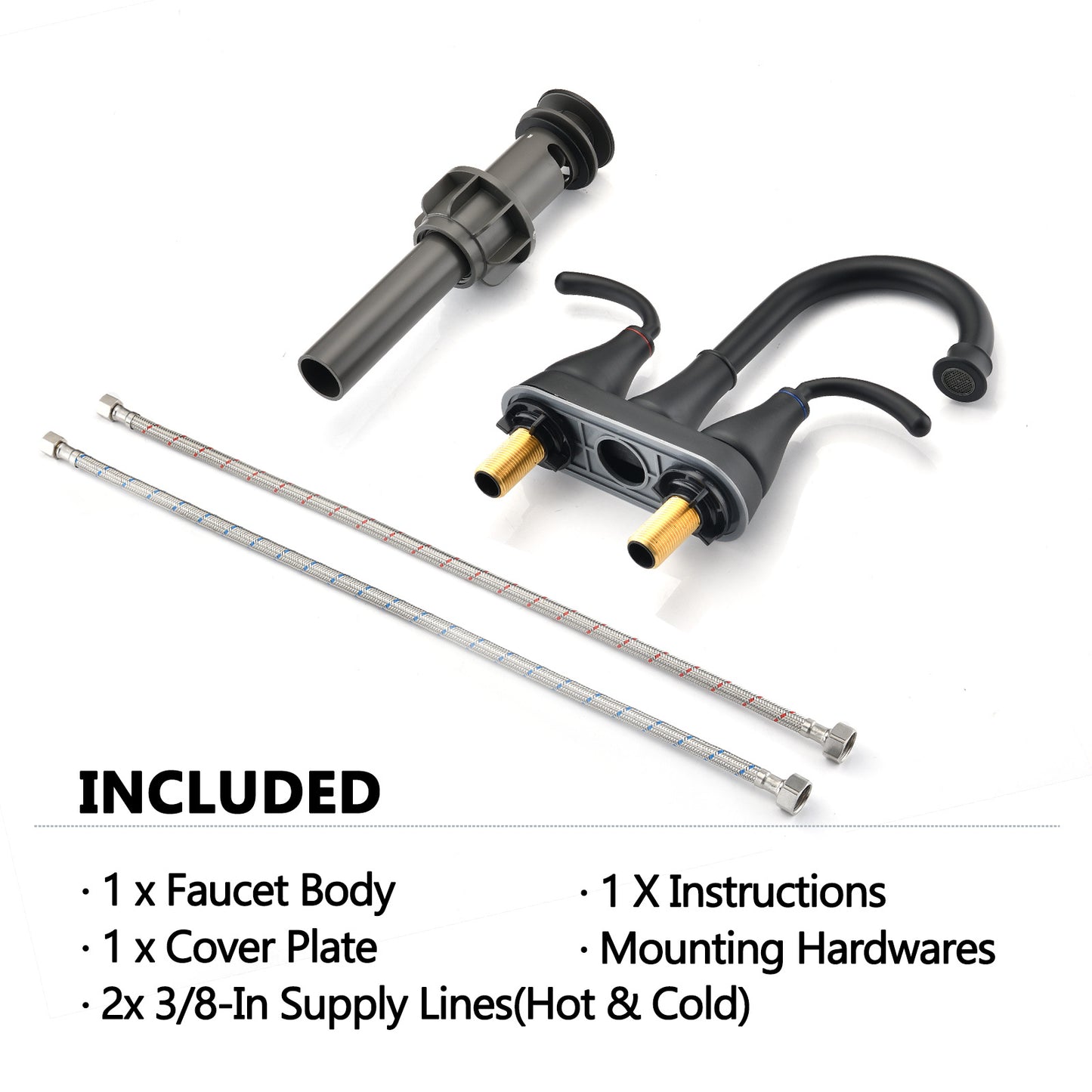 AvaMalis A|M Aquae Matte Black Dual Handles 4 Inches Center set Lead-Free Bathroom Sink Faucet