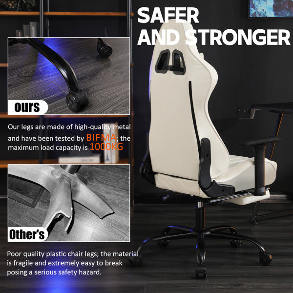 Ergonomic Gaming Chairs for Adults 400lb Big and Tall, Comfortable Computer Chair for Heavy People, Adjustable Lumbar Desk Office Chair with Footrest, Video Game Chairs (White)