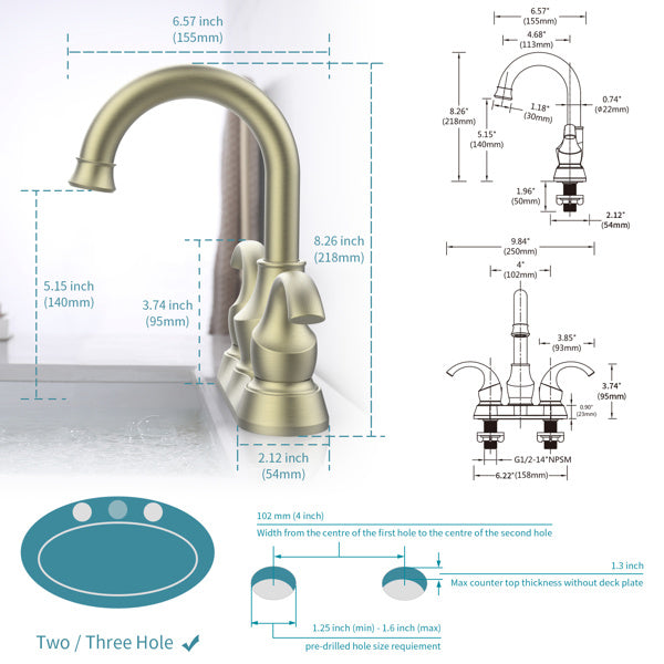AvaMalis A|M Aquae Bathroom Faucet 2-Handle Brushed Champaign Gold