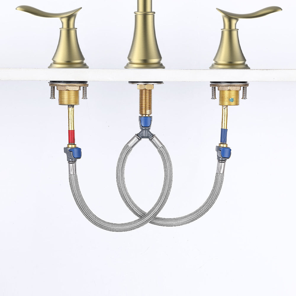 AvaMalis A|M Aquae 2-Handle 8 inch Widespread Bathroom Sink Faucet Brushed Gold Lavatory Faucet 3 Hole 360° Swivel Spout Vanity Sink Basin Faucets 3007B-NA