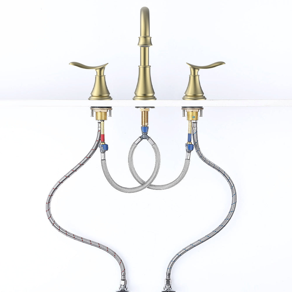 AvaMalis A|M Aquae 2-Handle 8 inch Widespread Bathroom Sink Faucet Brushed Gold Lavatory Faucet 3 Hole 360° Swivel Spout Vanity Sink Basin Faucets 3007B-NA