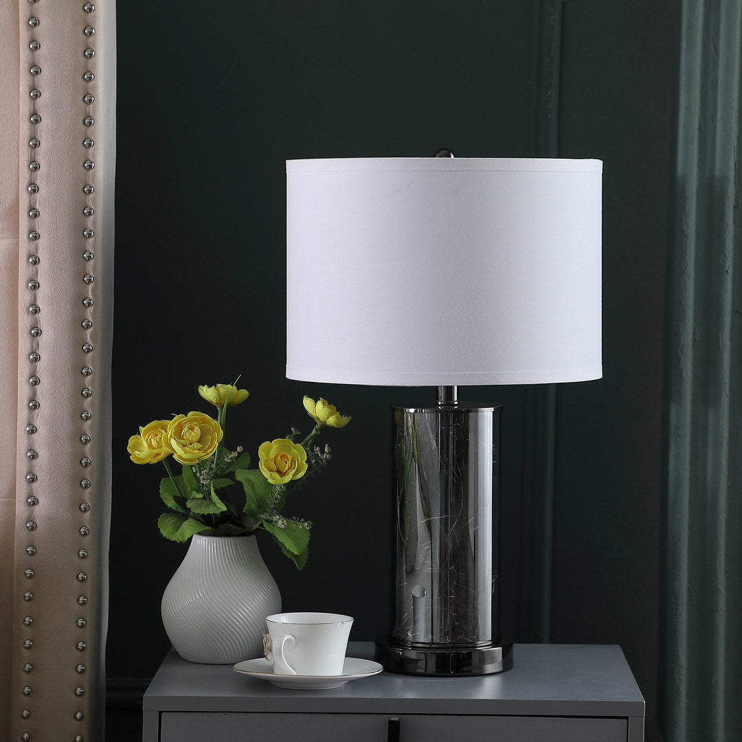 21.25" In Cynx Led Night Light Mid-Century Glass Black Chrome Table Lamp