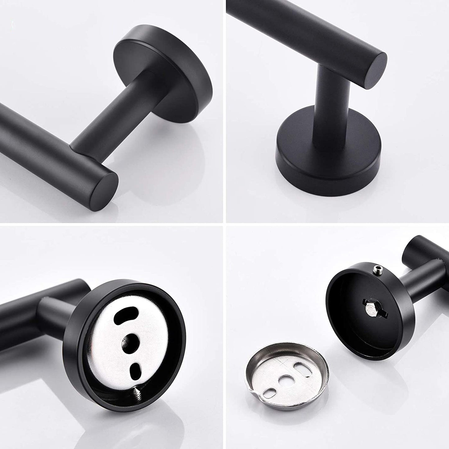 Wall Mounted Towel Rail, 4 Pieces Bathroom Accessories Set, Stainless Steel Toilet Roll Holder and Hooks