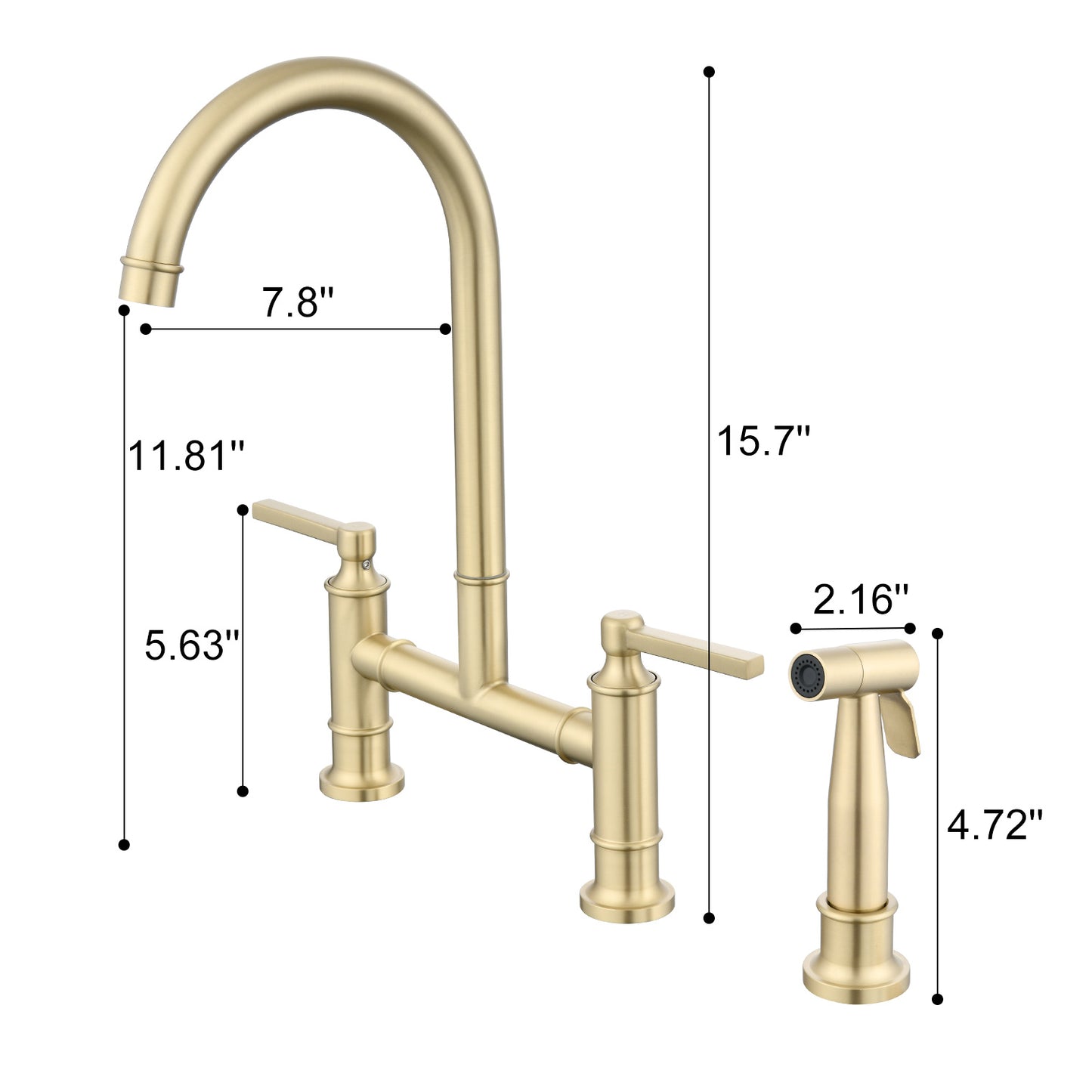 AvaMalis A|M Aquae Double Handle Bridge Kitchen Faucet with Side Spray