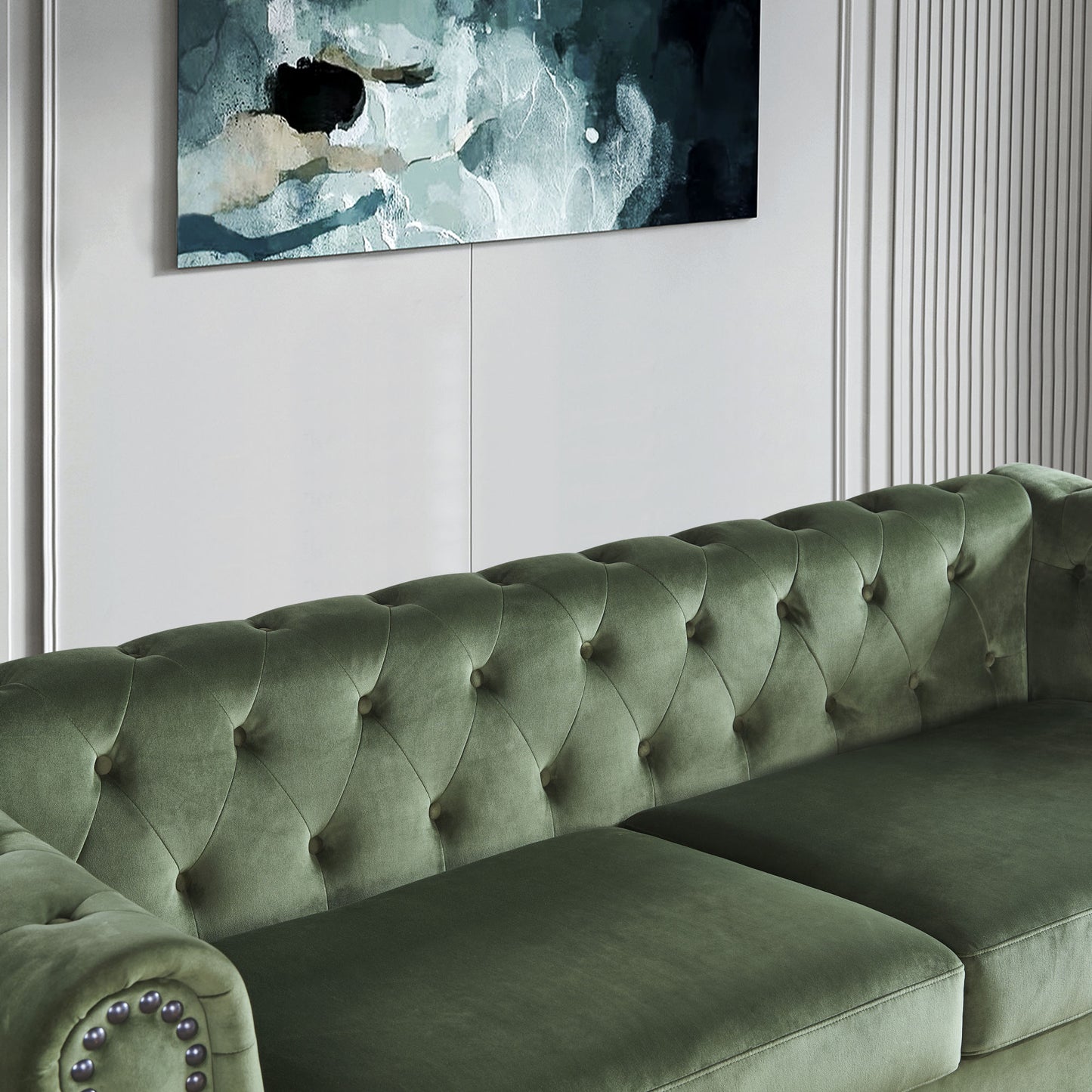 PHOYAL Large Sofa, Velvet Sofa Three-seat Sofa Classic Tufted Chesterfield Settee Sofa Modern 3 Seater Couch Furniture Tufted Back for Living Room (Green)