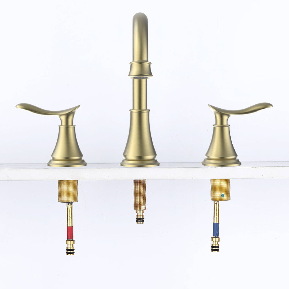 AvaMalis A|M Aquae 2-Handle 8 inch Widespread Bathroom Sink Faucet Brushed Gold Lavatory Faucet 3 Hole 360° Swivel Spout Vanity Sink Basin Faucets 3007B-NA