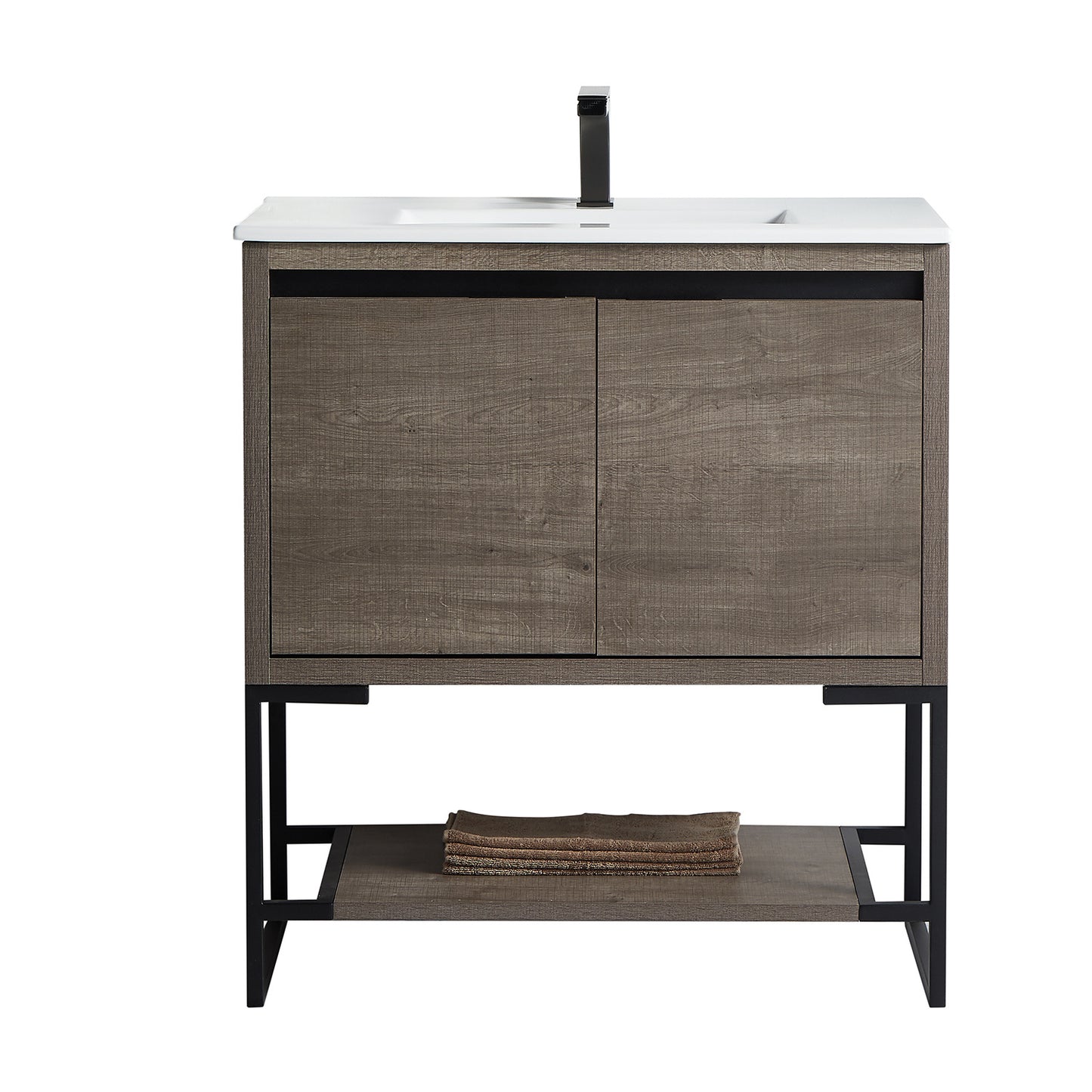 32 inches Wood Freestanding Bathroom Vanity Combo with Integrated Ceramic Sink and 2 Soft Close Doors