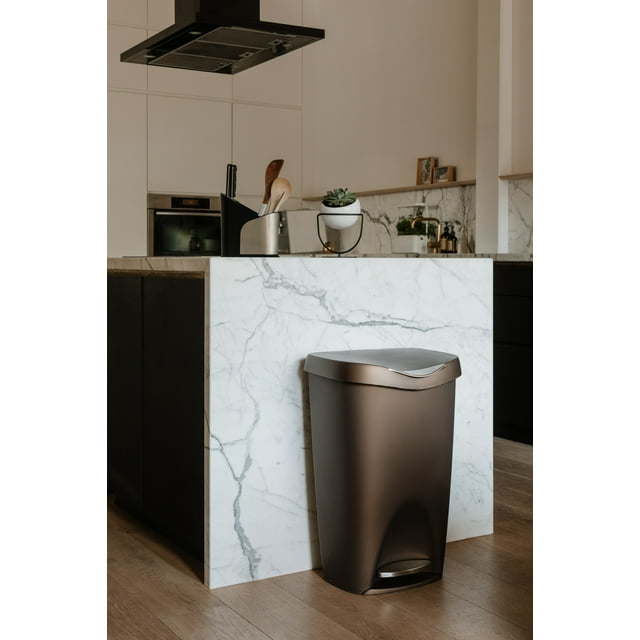 13 gal Brim Plastic Step Soft Close Lid Kitchen Trash Can, Black
