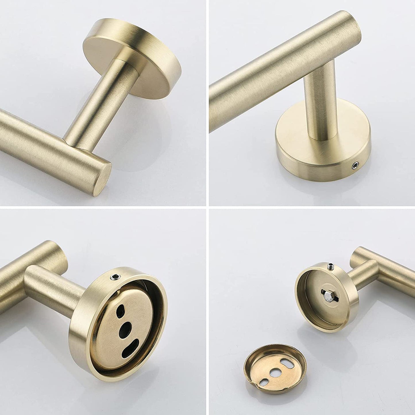Wall Mounted Towel Rail, 4 Pieces Bathroom Accessories Set, Stainless Steel Toilet Roll Holder and Hooks
