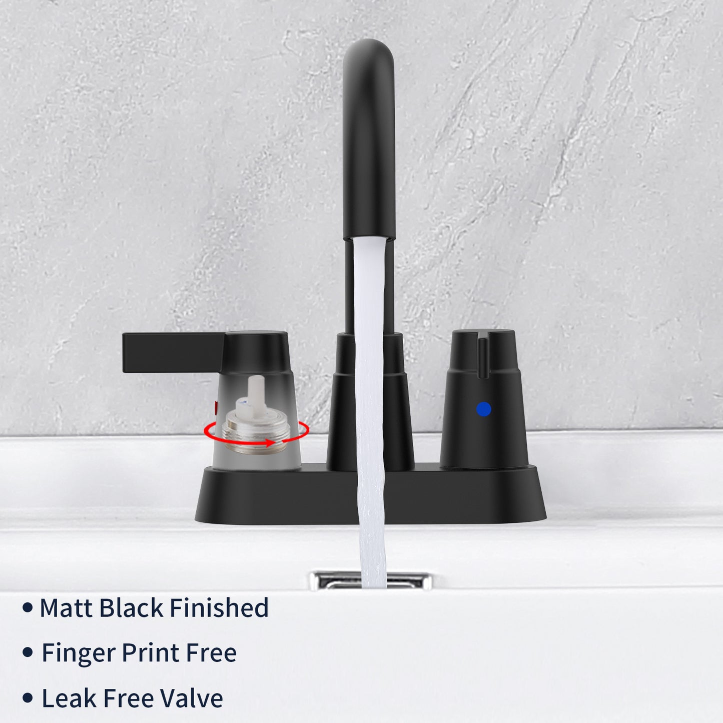 AvaMalis A|M Aquae Matt Black 2-Handle Bathroom Sink Faucet 360 Degree High Arc Swivel Spout