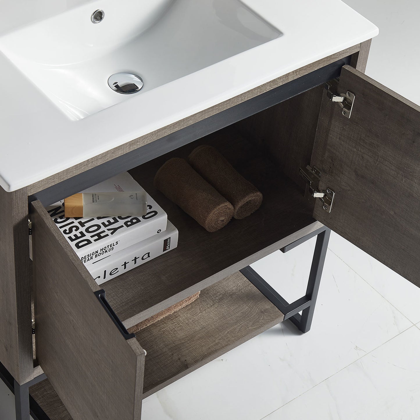 32 inches Wood Freestanding Bathroom Vanity Combo with Integrated Ceramic Sink and 2 Soft Close Doors