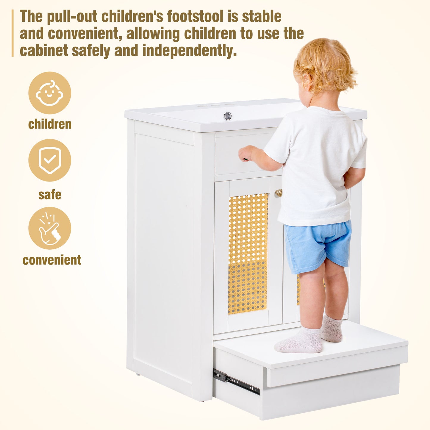 24" Bathroom vanity with Single Sink; White Combo Cabinet Undermount Sink; Bathroom Storage Cabinet; Solid Wood Frame; Pull-out footrest