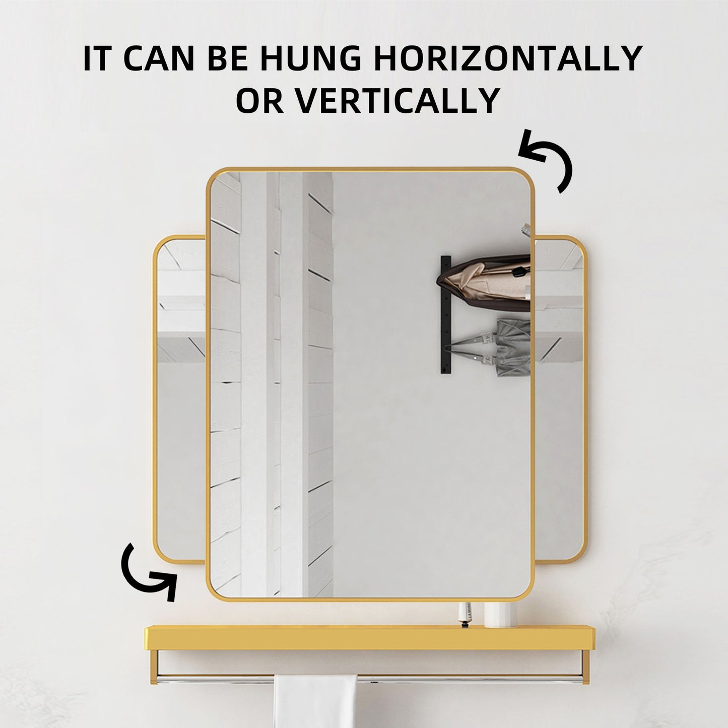 20*28 inch Mirror Hangs Horizontally or Vertically Gold Metal Framed Bathroom Mirror