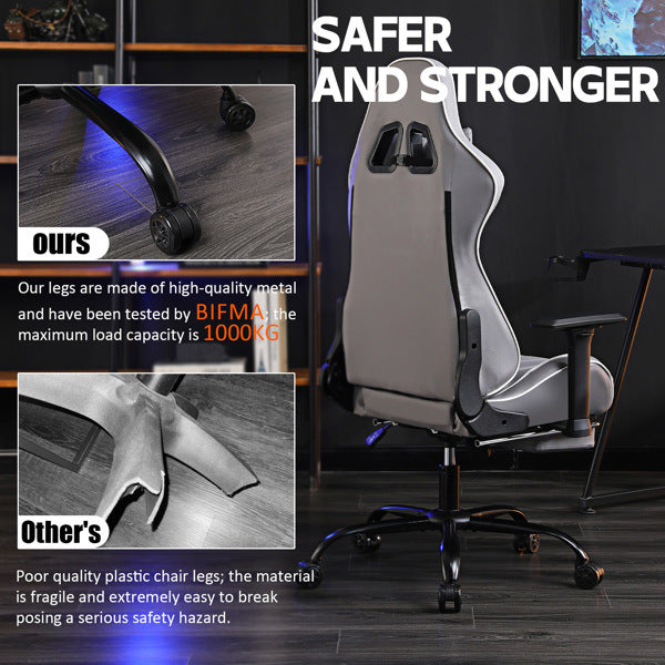 Ergonomic Gaming Chairs for Adults 400lb Big and Tall, Comfortable Computer Chair for Heavy People, Adjustable Lumbar Desk Office Chair with Footrest, Video Game Chairs (Light Gray)